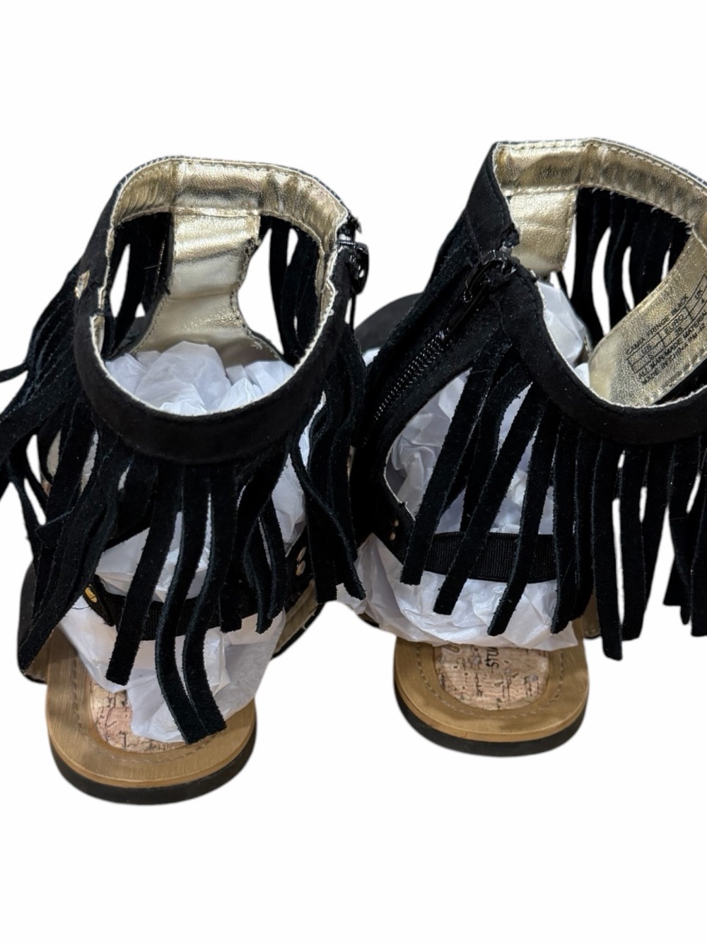 Stuart Weitzman Camia Black Fringe Boho Sandals Size 5 - Picture 6 of 7